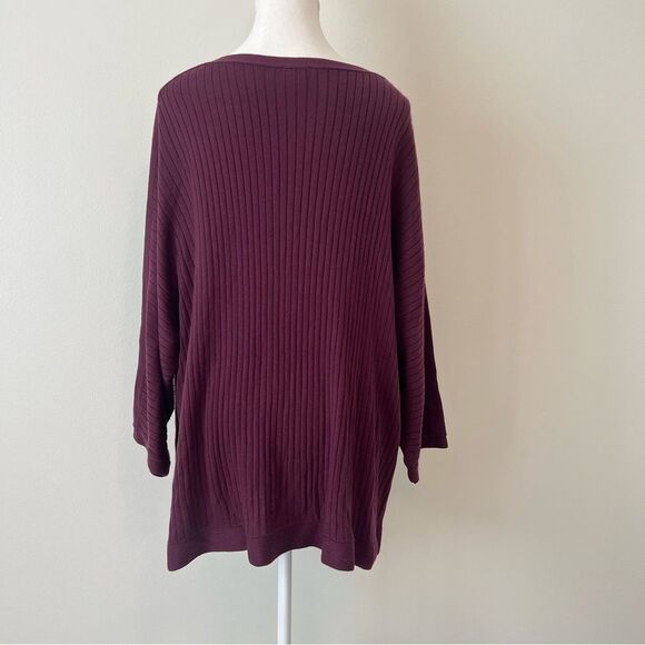 Chico’s Ribbed Pullover Dolman Sweater Size 4 / XXL in Burgundy / Wine - Picture 5 of 7
